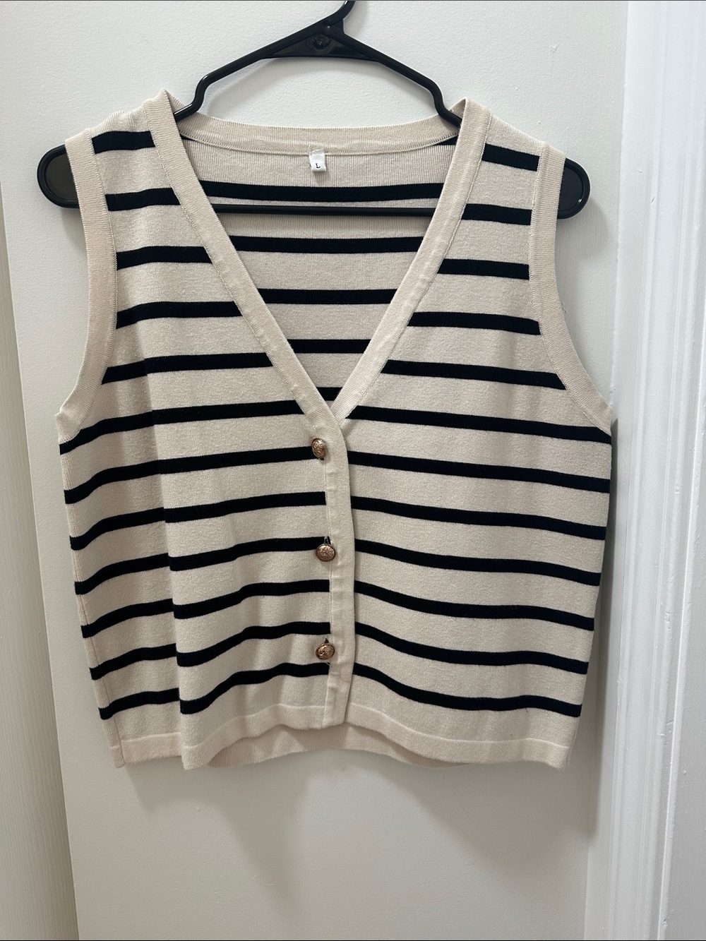 Amazon Striped V-Neck Button Front Tank - Cream & Black